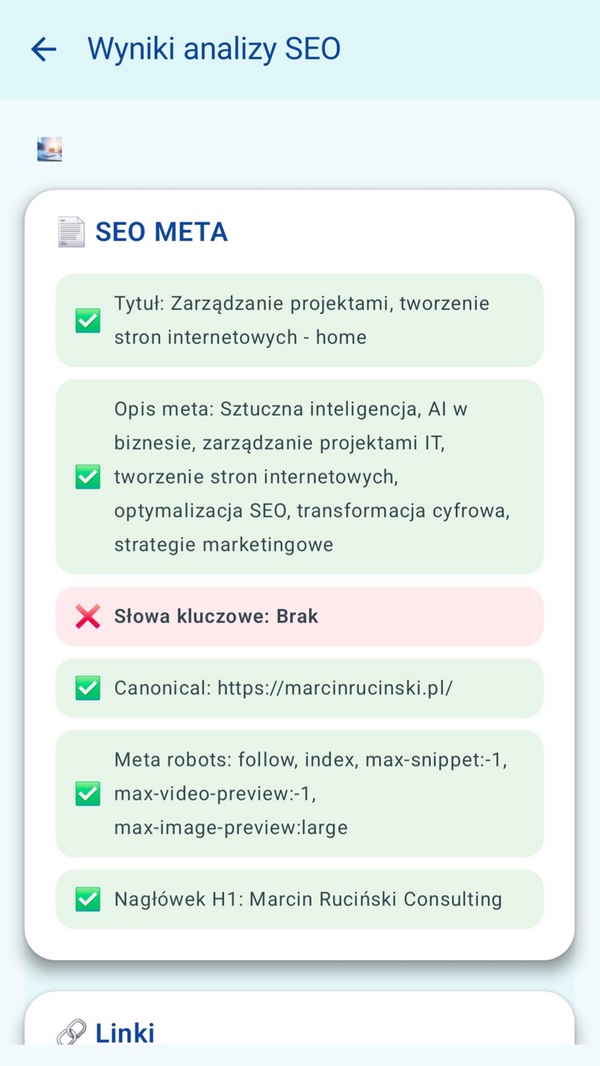 Mockup aplikacji SeoCheck